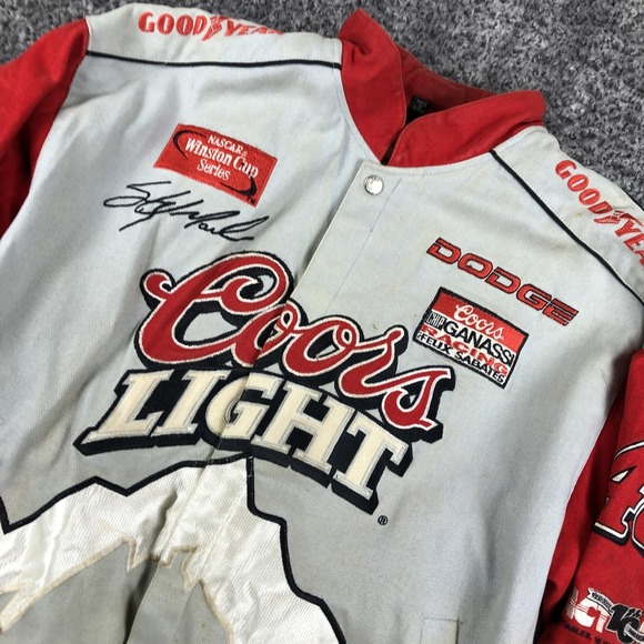 Vintage Sterling Marlin Coors Light Jacket Mens Medium Gray NASCAR Racing Chase